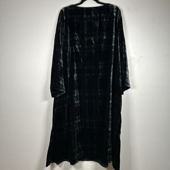 Sahara Velvet Jersey Dress Lagenlook Green Purple Tartan Check Size 3 US 10-12 - Picture 5 of 9